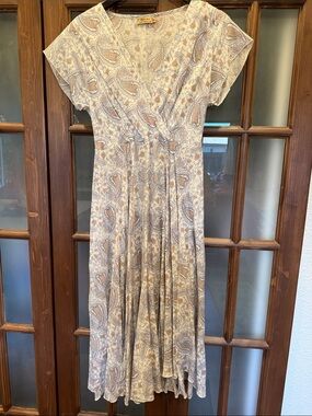 Boho Paisley Maxi Dress in Cream and Tan
